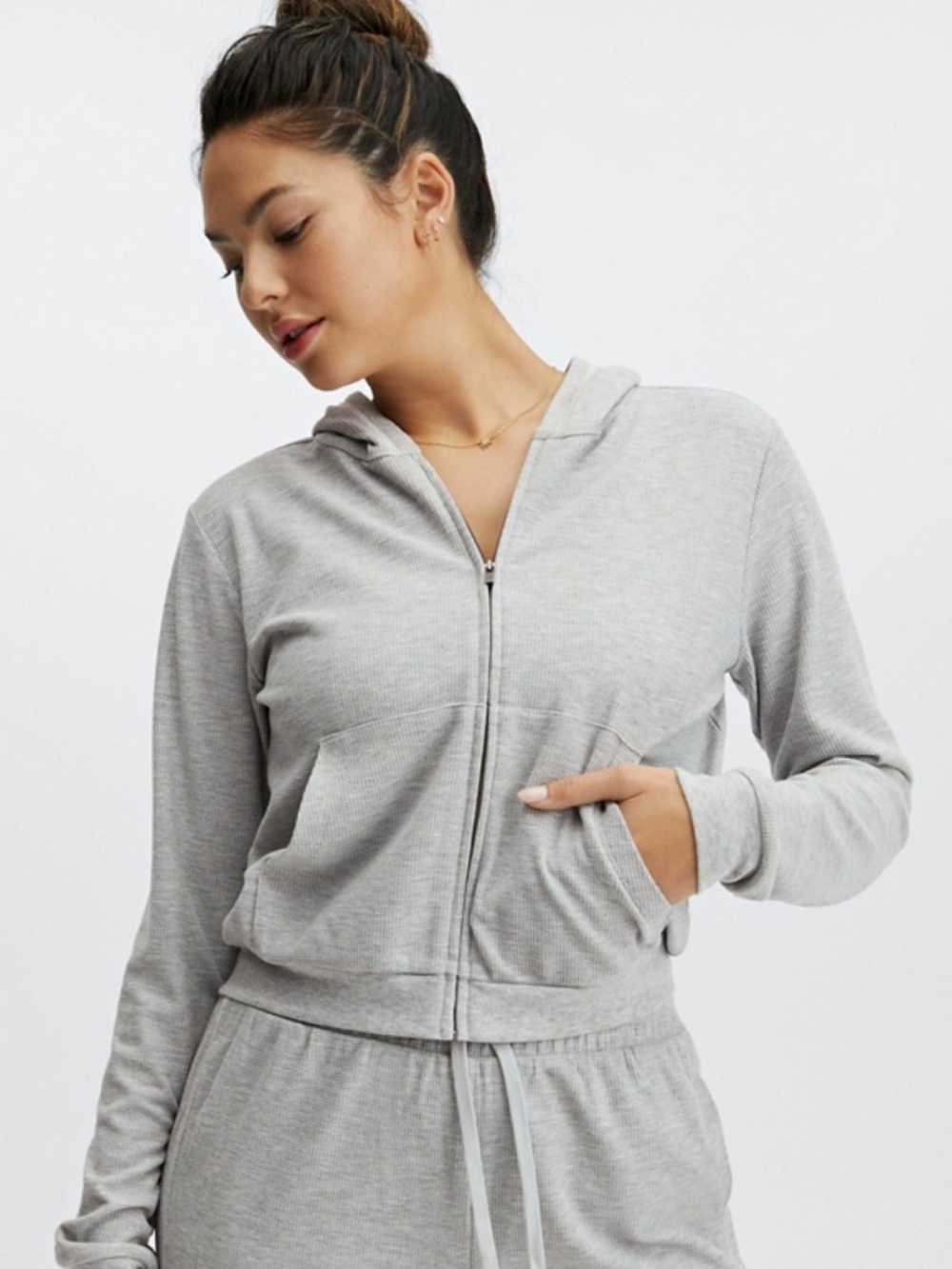 Fabletics Zip-up Waffle Hoodie in Classic Grey Heather/Pewter, size women's 2X